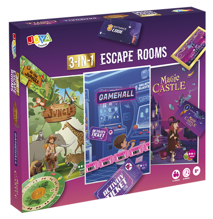 Joya Creative 3in1 Escape Room Game - Escape Box for the Whole Family - 3 Themes Jungle, Game Hall and Magic Castle - Escape Game for 2-4 Players - Brain Teaser - Escape Puzzle - From 8 Years