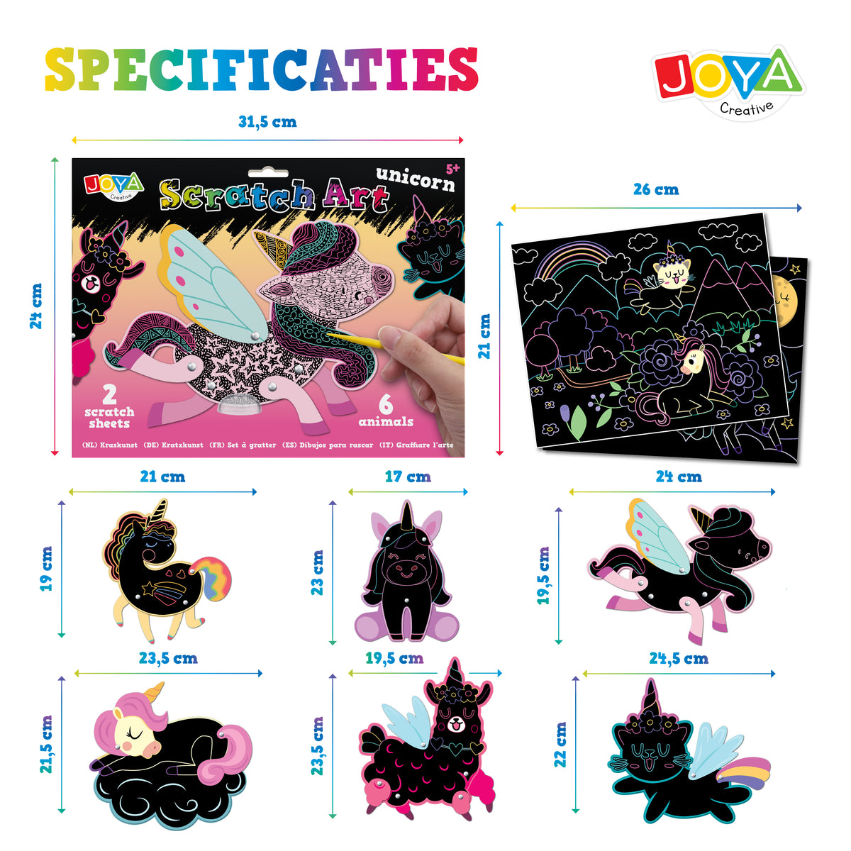 Joya Creative Unicorn Scratch Art Set - Children's Scratch Book with Animals, Scratch Drawings & Magical Rainbow Effects