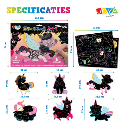 Joya Creative Unicorn Scratch Art Set - Children's Scratch Book with Animals, Scratch Drawings & Magical Rainbow Effects