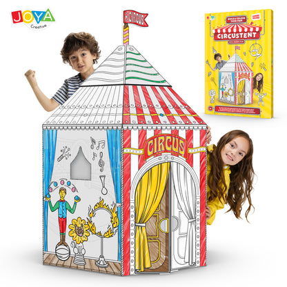 Joya Creative Construye tu propio circo – Casita de cartón de tamaño real para construir, colorear y jugar con 6 rotuladores
