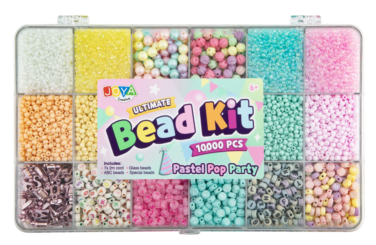 Joya Creative Luxe Bead Set 10,000 Pieces Pastel Pop Party - Bracelet Making with Letter Beads, Glass Beads, and Storage Box