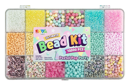 Joya Creative Luxe Bead Set 10,000 Pieces Pastel Pop Party - Bracelet Making with Letter Beads, Glass Beads, and Storage Box
