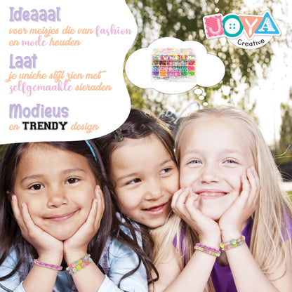 Joya Creative Mega Jewelry Making Set 3000+ Pieces – Bead Set with Letter Beads, Pearls & Loom Bands for Girls