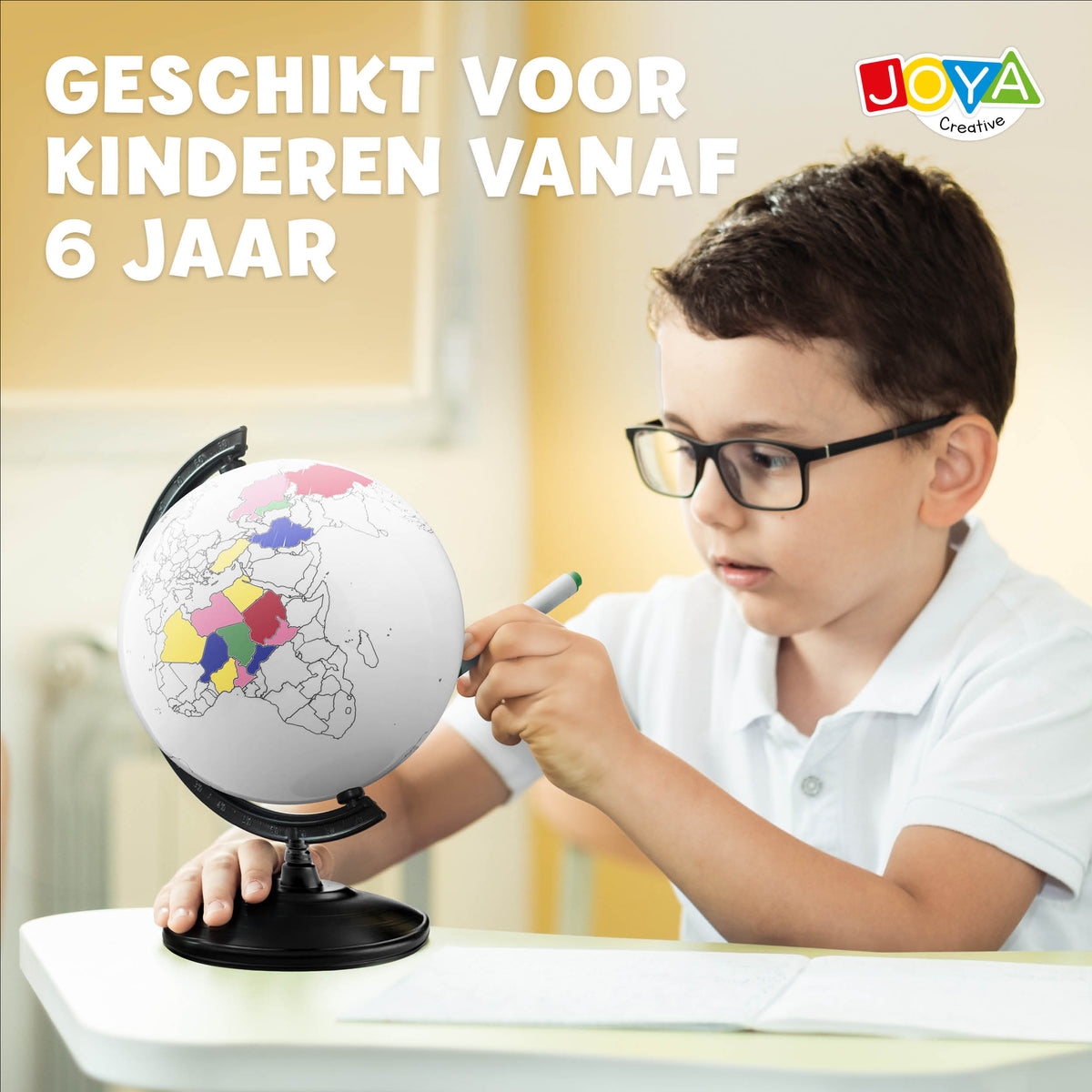Joya Creative Wereldbol Inkleuren – Educatieve Wereldbol met Uitwisbare Markers voor Kinderen