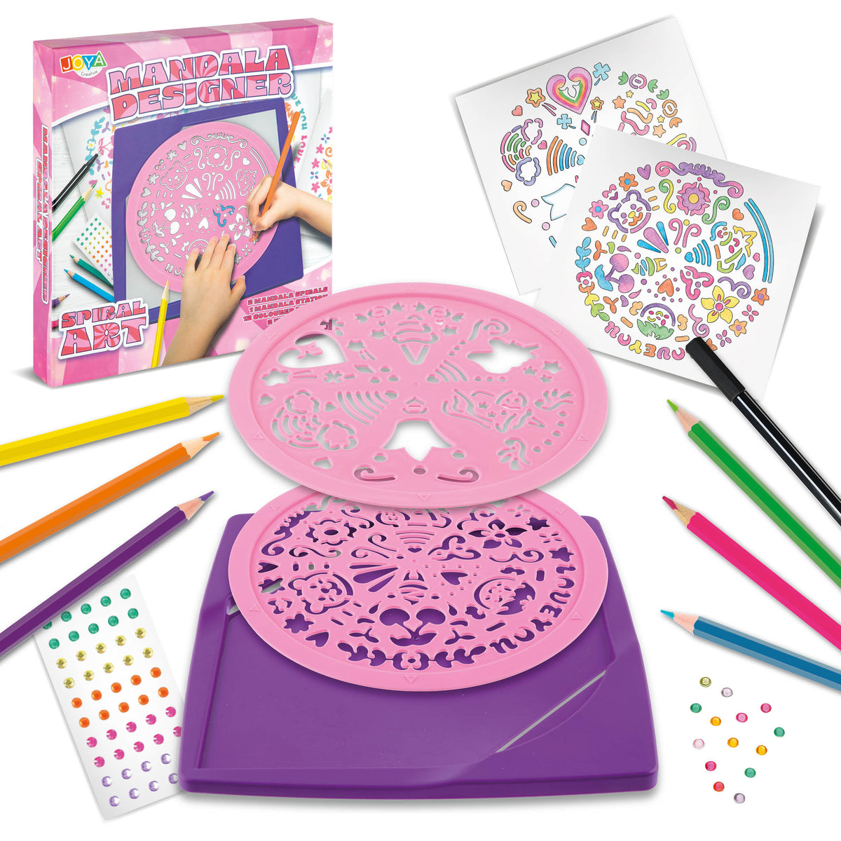 Joya Creative Diseñador de mandalas 2 en 1 – Kit para dibujar mandalas con plantillas, lápices de colores y rotuladores finos