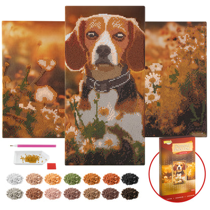 Joya Creative Tríptico de diamond painting de perro - Diamond painting DIY para adultos con 3 paneles y piezas redondas