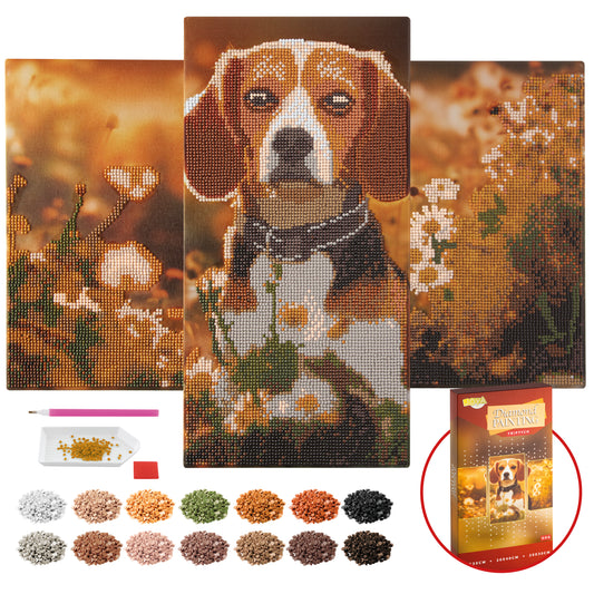 Joya Creative Diamond Painting Hond Drieluik – DIY Diamond Painting Volwassenen met 3 Panelen en Ronde Steentjes
