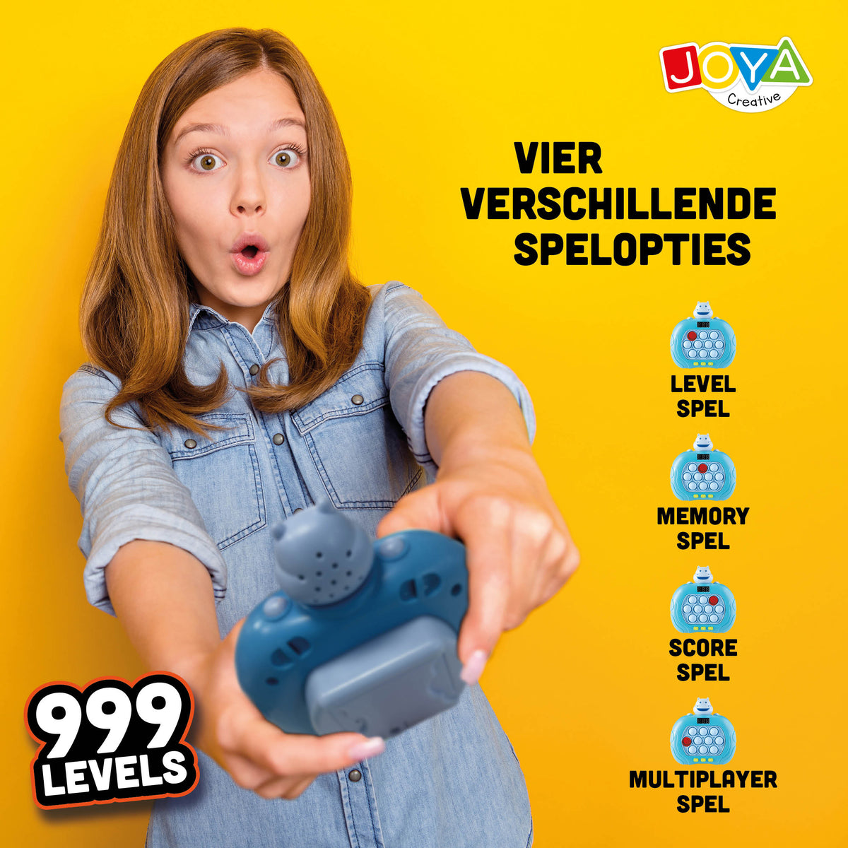 Joya Creative Pop It Game Controller Nijlpaard – 999 Levels Fidget Game met Licht, Geluid en Digitaal Display