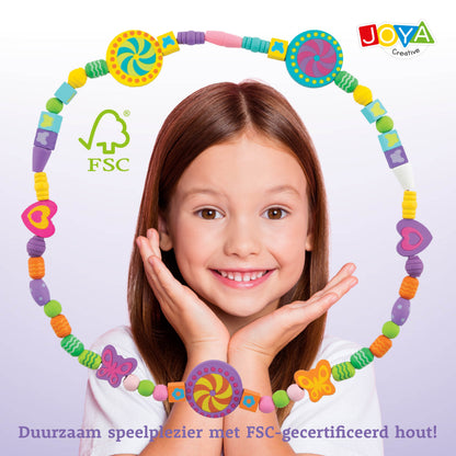 Joya Creative Set de 142 piezas para hacer joyas de madera - Set de abalorios FSC con caja de almacenamiento de madera para niños