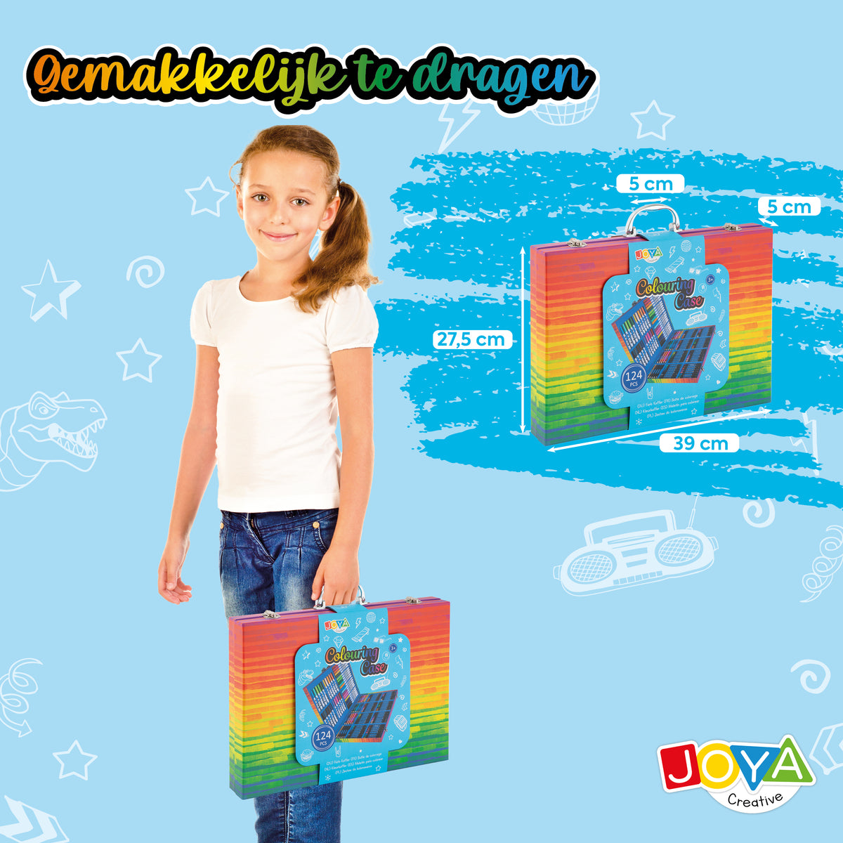 Joya Creative Tekendoos 124 Delig – Complete Tekenset voor Kinderen met Stiften, Kleurpotloden, Waskrijtjes & FSC Opbergkoffer