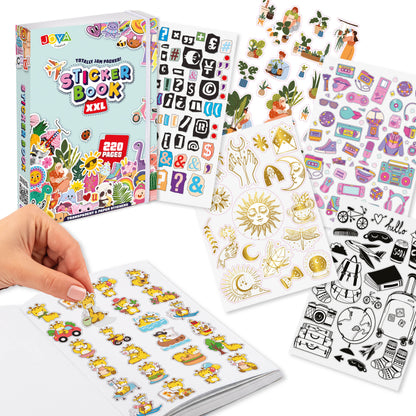 Joya Creative Libro de pegatinas XXL con 8.500 pegatinas – Libro de bullet journal, scrapbooking y journaling con 200 páginas