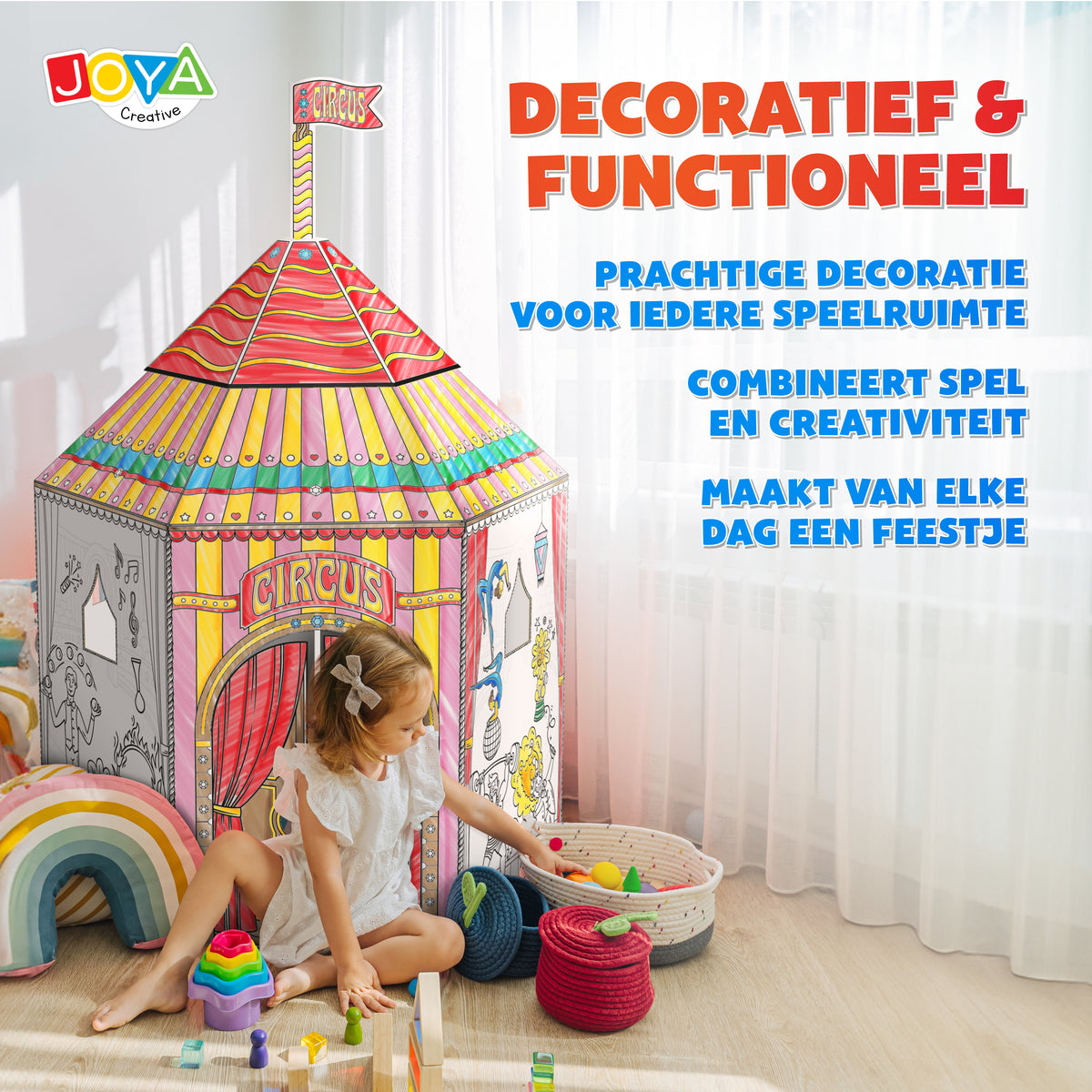 Joya Creative Construye tu propio circo – Casita de cartón de tamaño real para construir, colorear y jugar con 6 rotuladores