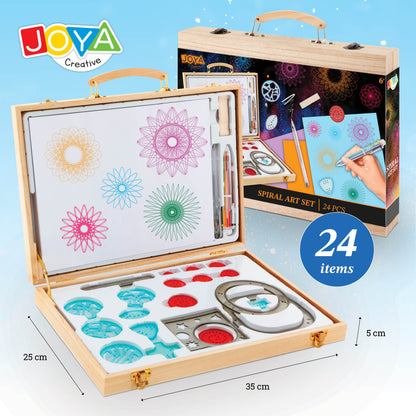 Joya Creative Set de arte en espiral de 24 piezas – Kit de dibujo de espirógrafo con lujoso maletín de madera