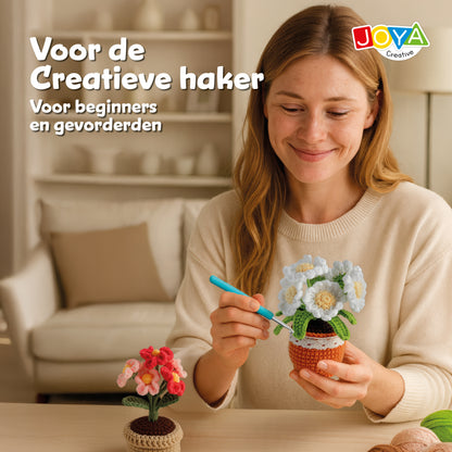 Joya Creative Haakpakket Planten & Bloemen 4 Delig – Complete Amigurumi Haakset voor Volwassenen met Ergonomische Haaknaalden