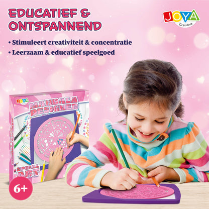 Joya Creative Diseñador de mandalas 2 en 1 – Kit para dibujar mandalas con plantillas, lápices de colores y rotuladores finos
