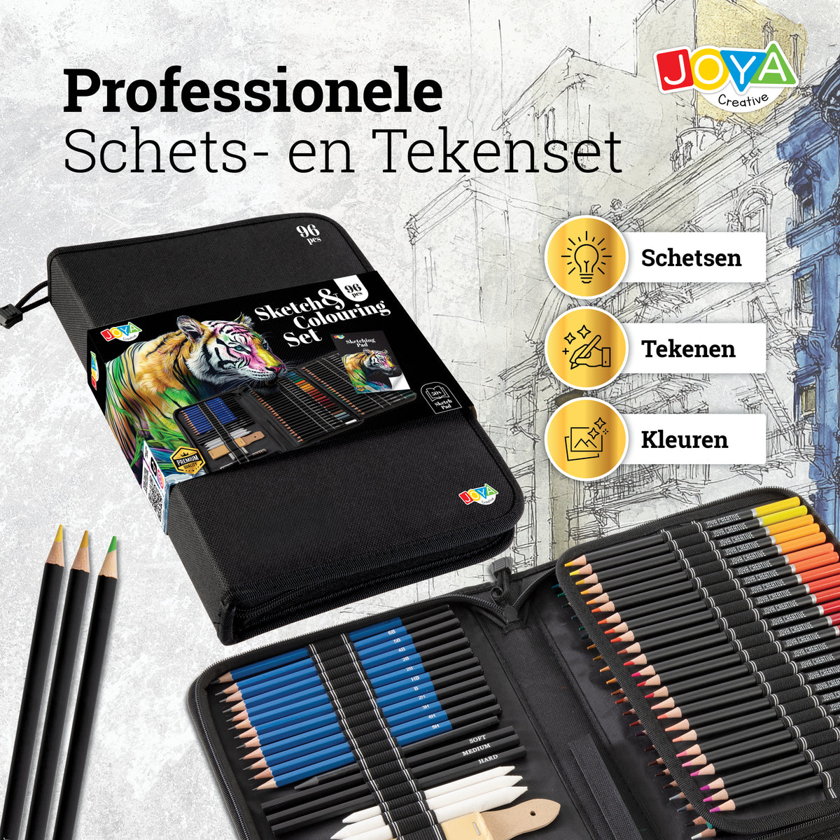 Joya Creative Set profesional de dibujo de 96 piezas – Lápices de colores, lápices de grafito y lápices de boceto en un lujoso maletín de almacenamiento
