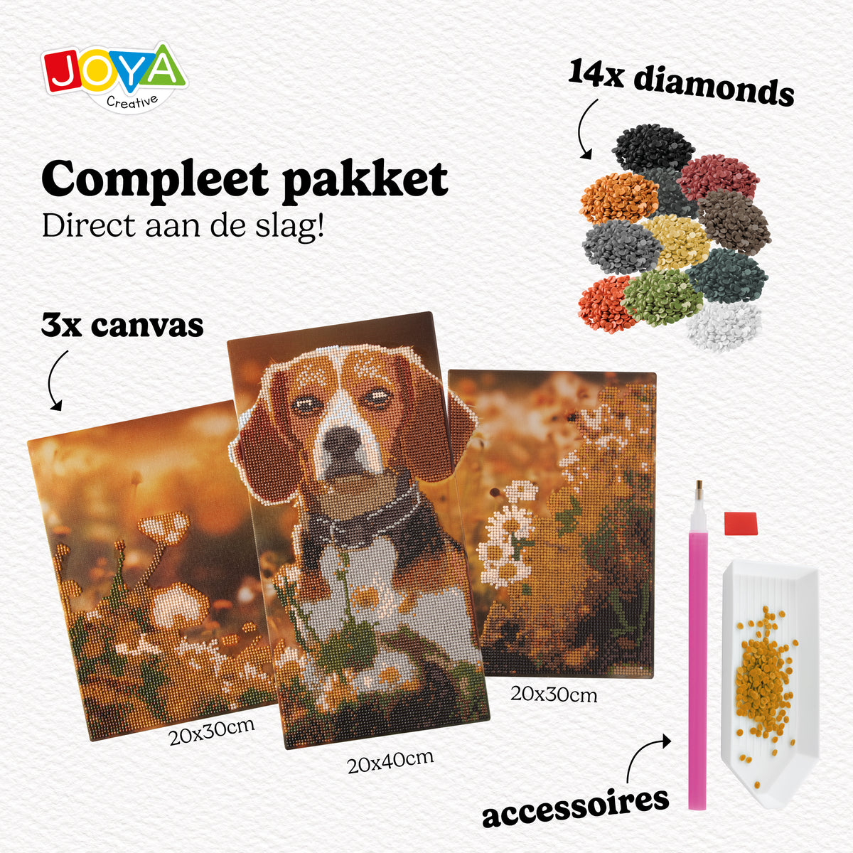 Joya Creative Tríptico de diamond painting de perro - Diamond painting DIY para adultos con 3 paneles y piezas redondas