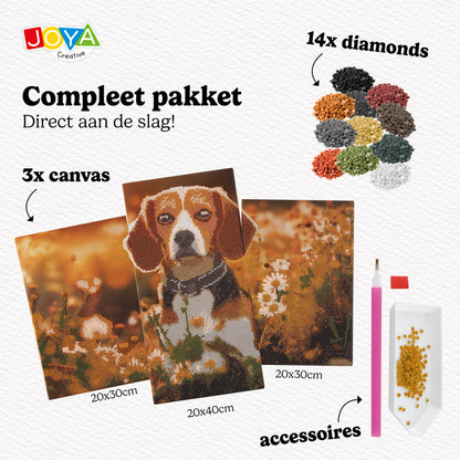 Joya Creative Tríptico de diamond painting de perro - Diamond painting DIY para adultos con 3 paneles y piezas redondas
