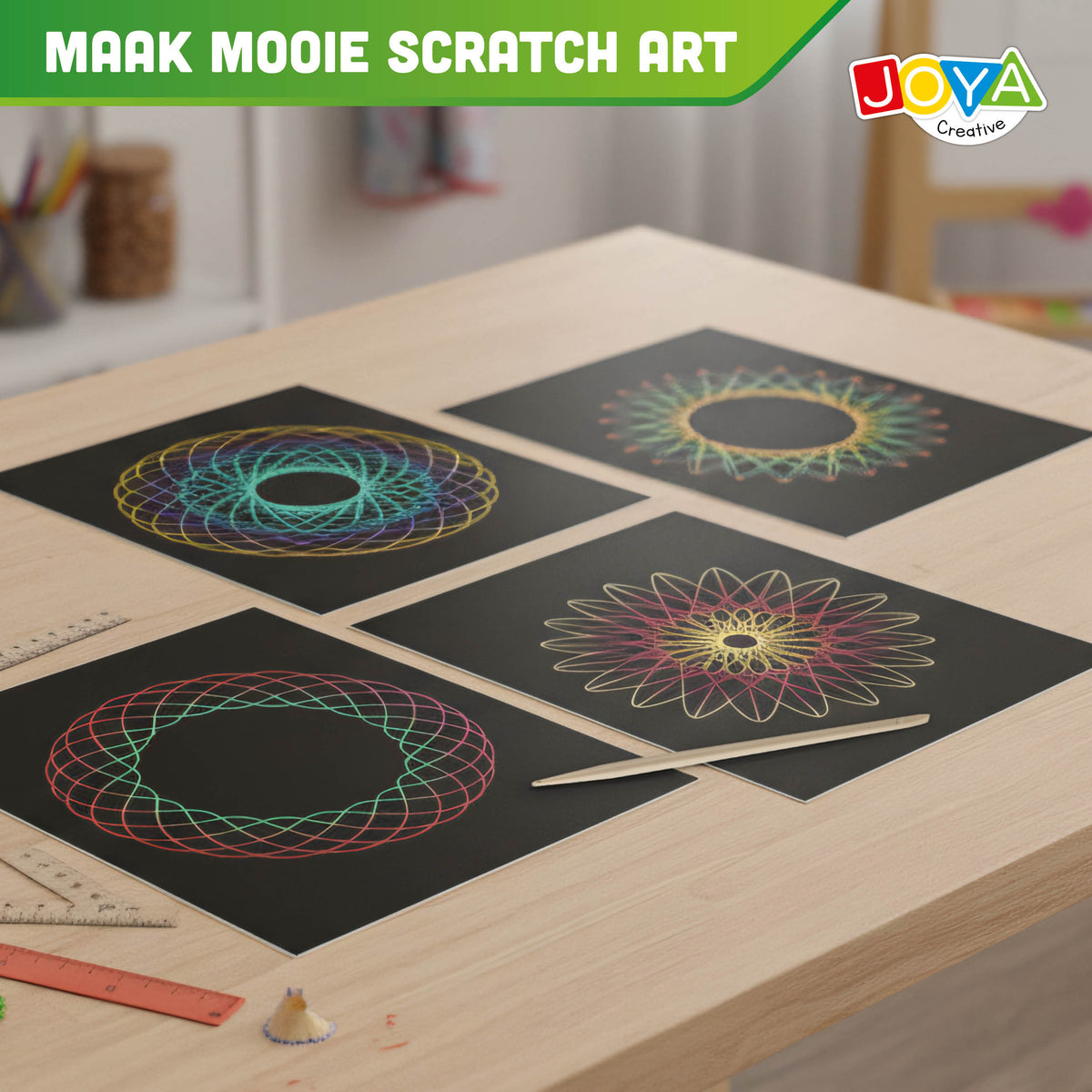 Joya Creative Lujoso set de espirógrafo Designer Art de 60 piezas – Kit de dibujo de mandalas con scratch art y juguete Montessori