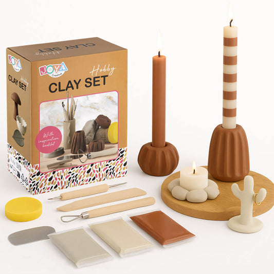 Joya Creative Boetseerklei Volwassenen Set 13 Delig – Home Deco DIY Pakket met Luchthardende Klei in Natuurtinten
