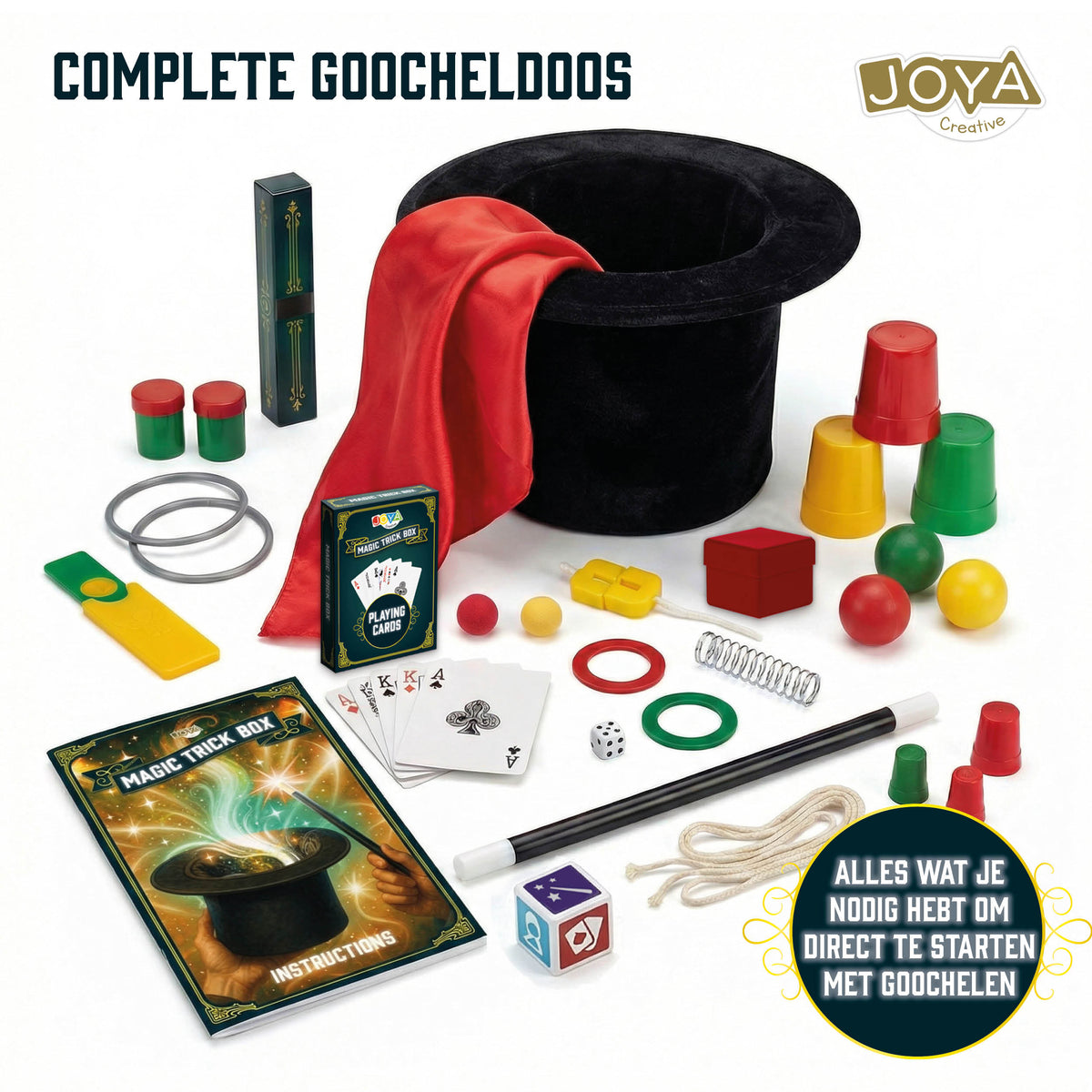 Joya Creative Caja de magia con lujoso sombrero de terciopelo - Set de magia completo para niños con libro de instrucciones incluido