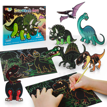 Joya Creative Set Dino Scratch Art - Libro para rascar para niños con dinosaurios, dibujos para rascar y mágicos efectos de arcoíris