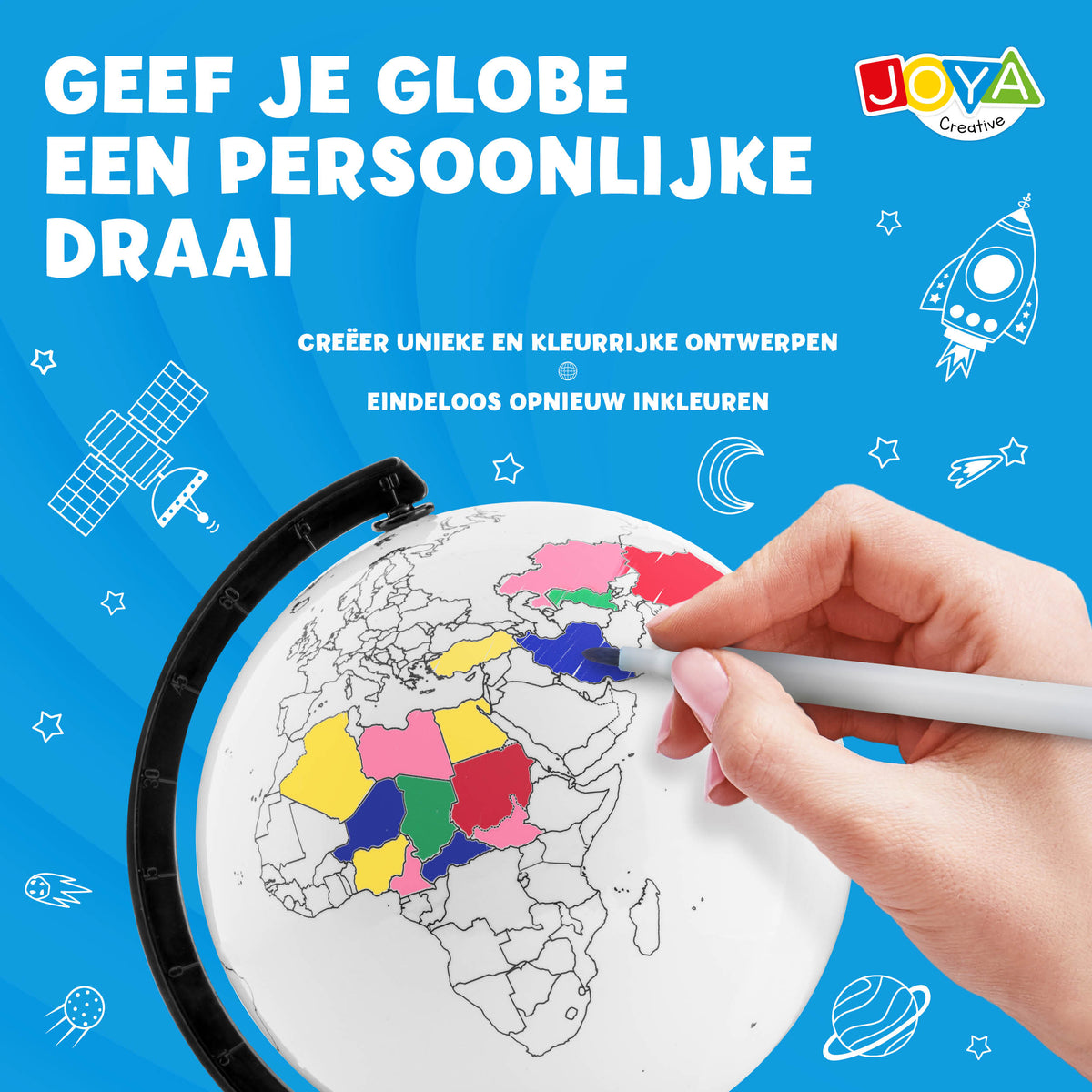 Joya Creative Wereldbol Inkleuren – Educatieve Wereldbol met Uitwisbare Markers voor Kinderen