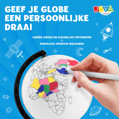 Joya Creative Wereldbol Inkleuren – Educatieve Wereldbol met Uitwisbare Markers voor Kinderen