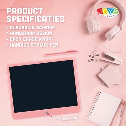 Joya Creative Pizarra de dibujo digital rosa de 15 pulgadas – Tableta de dibujo LCD para niños con función de borrado