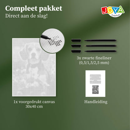 Joya Creative Dot Painting Perro 40x30 cm – Cuadro de pintura con puntos para adultos, incluye 3 fineliners y guía de inspiración