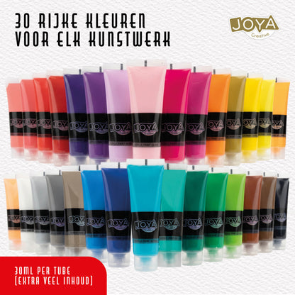 Joya Creative Set de pintura acrílica de 30 colores – 30 x 30 ml de pintura para manualidades sobre lienzo, madera, papel, piedra y proyectos DIY