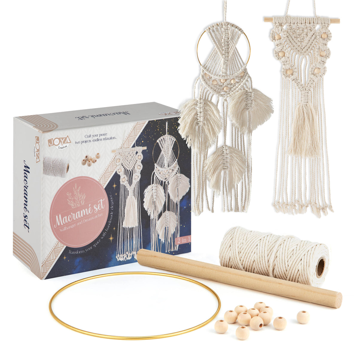 Joya Creative Set de macramé 2 en 1 – Crea tu propio tapiz de pared y atrapasueños, kit de manualidades DIY para adultos