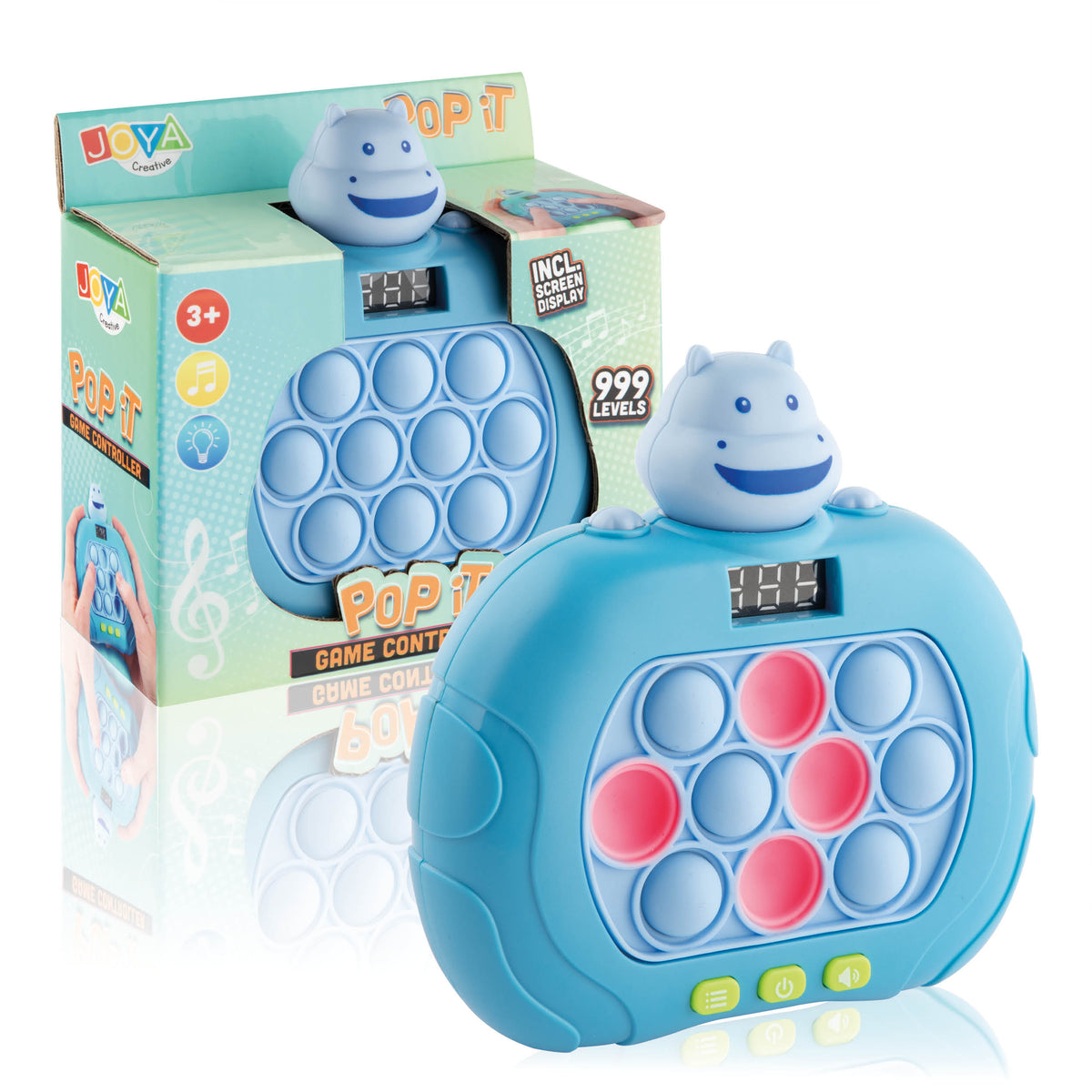 Joya Creative Pop It Game Controller Nijlpaard – 999 Levels Fidget Game met Licht, Geluid en Digitaal Display